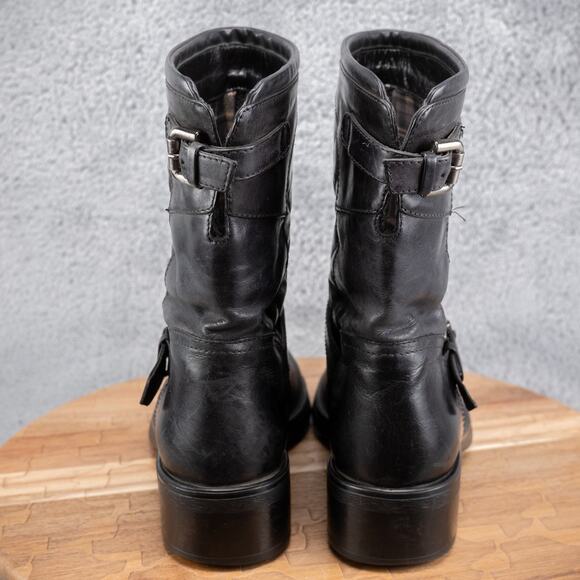 $500 AQUATALIA MADE ITALY 8.5 SOFT BLACK LEATHER Boots QUILTED BUCKLE BIKER - Picture 4 of 8